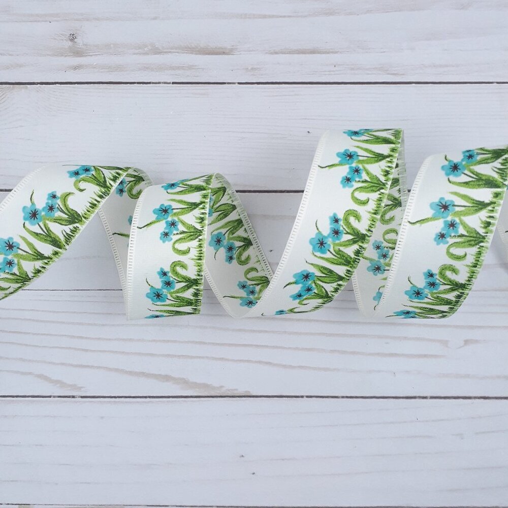 Decorative Wired Ribbon Spring Floral Blue 1.5 in x 18 ft R5